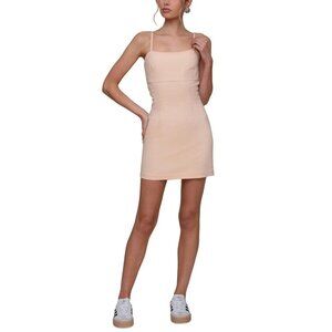 Avec Les Filles Womens Size 4 Ecru Denim Square-Neck Bodycon Mini Slip Dress NEW